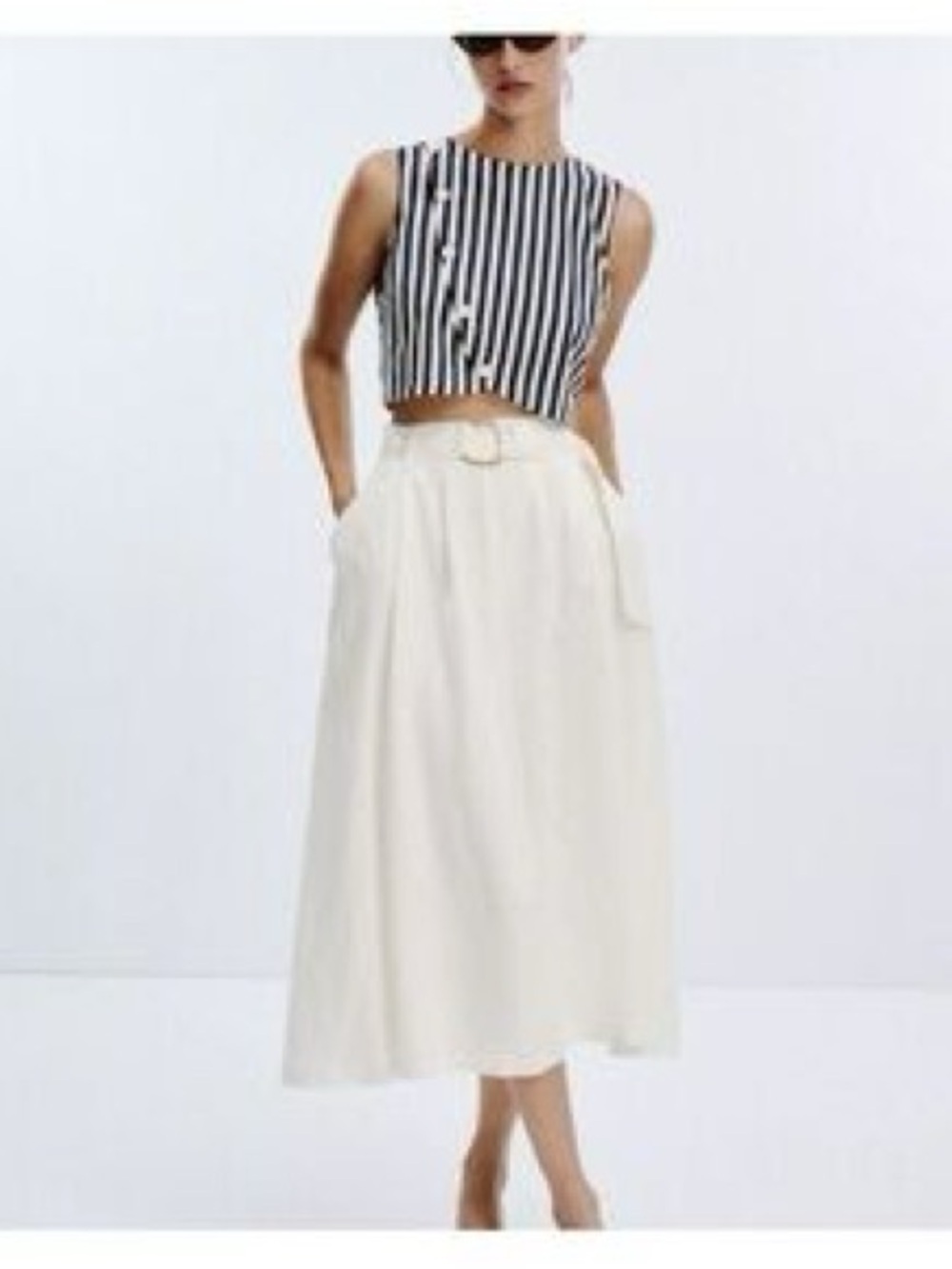 ZARA Striped Linen Blend Cutout Two-Piece Style Midi Dress XL NWOT